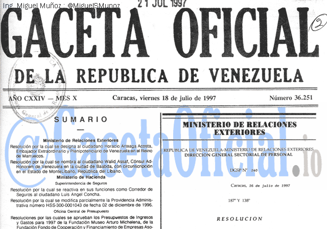 Gaceta Oficial 36251 del 18 Julio 1997