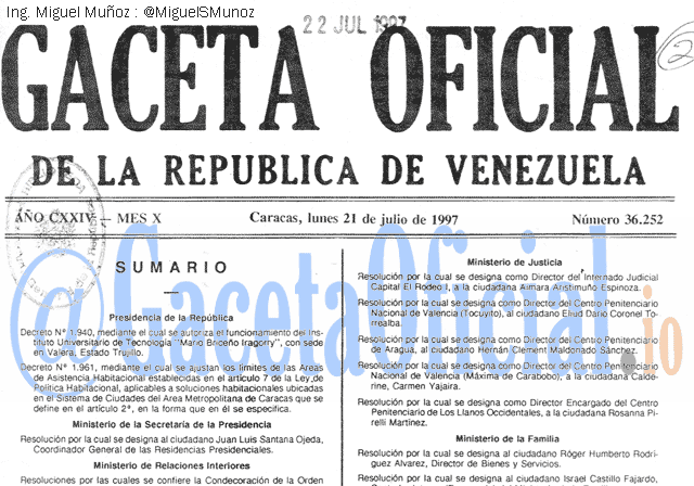 Gaceta Oficial 36252 del 21 Julio 1997