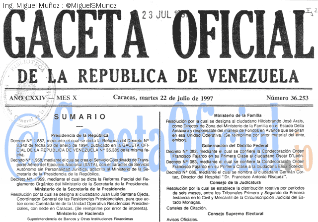 Gaceta Oficial 36253 del 22 Julio 1997