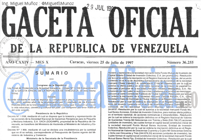 Gaceta Oficial 36255 del 25 Julio 1997