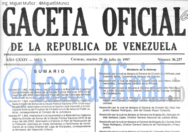 Gaceta Oficial 36257 del 29 Julio 1997