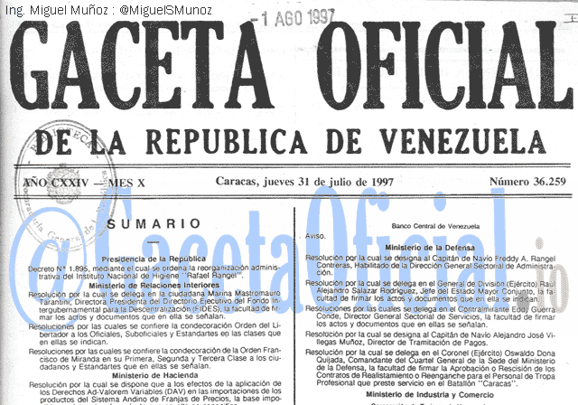 Gaceta Oficial 36259 del 31 Julio 1997