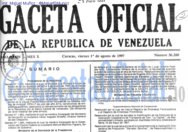 Gaceta Oficial 36260 del 1 Agosto 1997