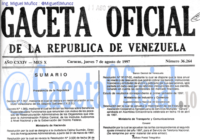 Gaceta Oficial 36264 del 7 Agosto 1997