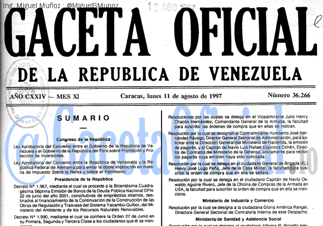 Gaceta Oficial 36266 del 11 Agosto 1997