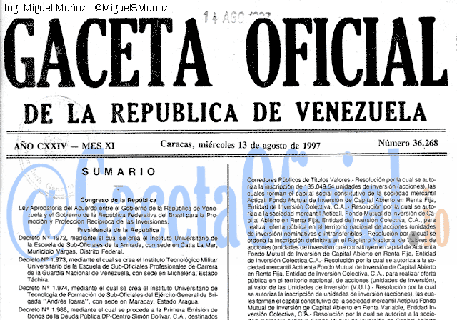 Gaceta Oficial 36268 del 13 Agosto 1997
