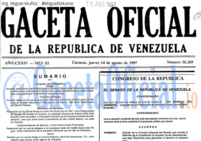 Gaceta Oficial 36269 del 14 Agosto 1997