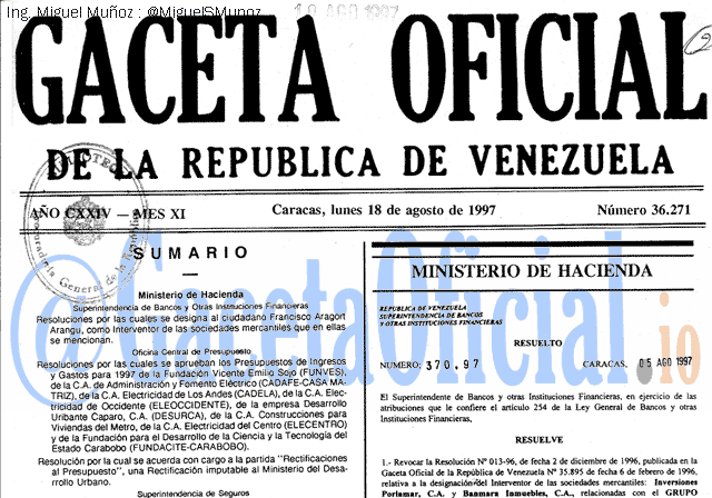 Gaceta Oficial 36271 del 18 Agosto 1997
