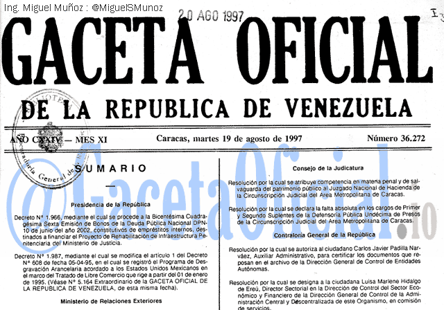 Gaceta Oficial 36272 del 19 Agosto 1997
