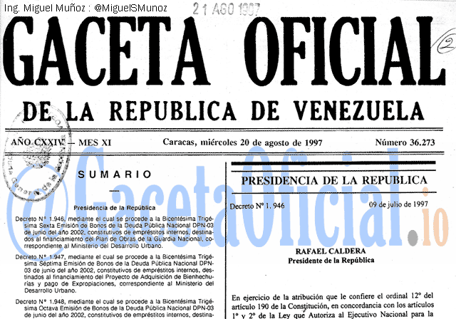 Gaceta Oficial 36273 del 20 Agosto 1997