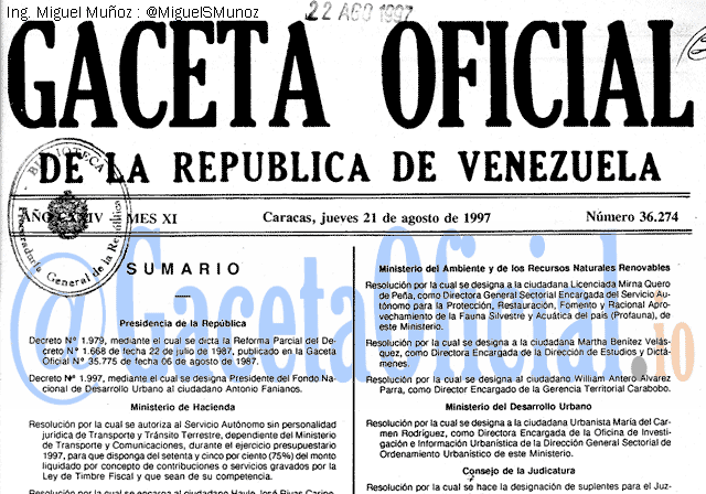 Gaceta Oficial 36274 del 21 Agosto 1997