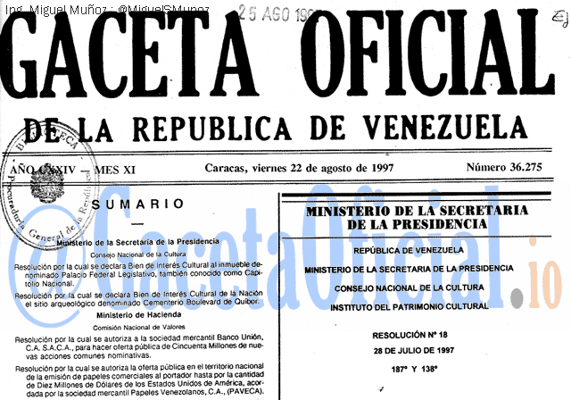 Gaceta Oficial 36275 del 22 Agosto 1997