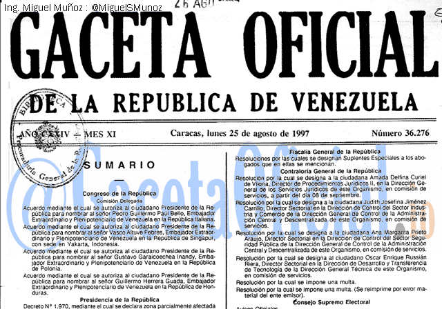 Gaceta Oficial 36276 del 25 Agosto 1997
