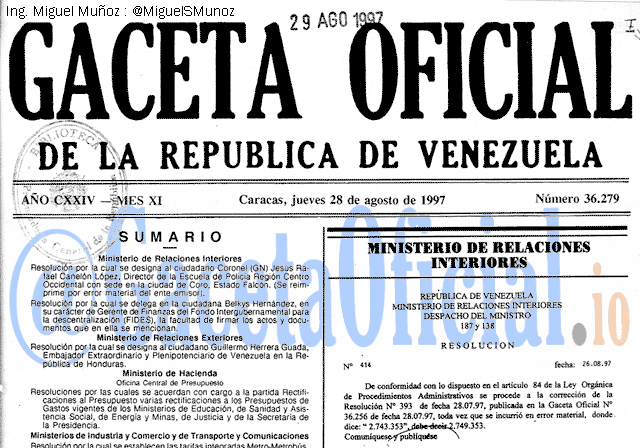 Gaceta Oficial 36279 del 28 Agosto 1997