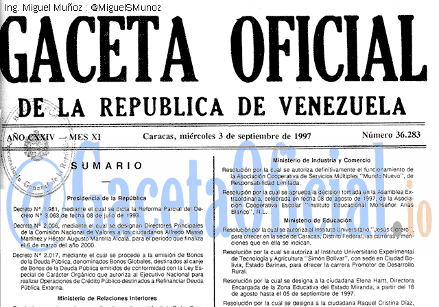Gaceta Oficial 36283 del 3 Septiembre 1997