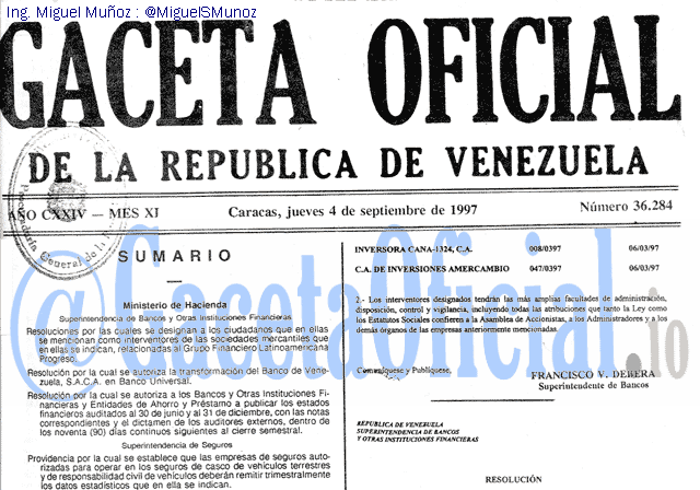 Gaceta Oficial 36284 del 4 Septiembre 1997