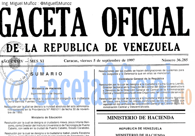 Gaceta Oficial 36285 del 5 Septiembre 1997
