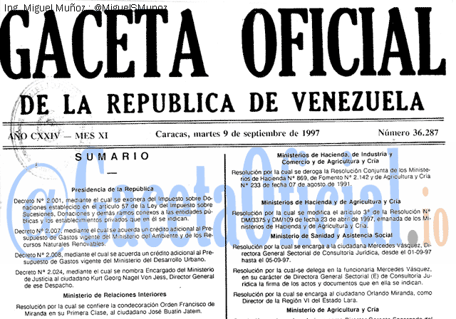 Gaceta Oficial 36287 del 9 Septiembre 1997