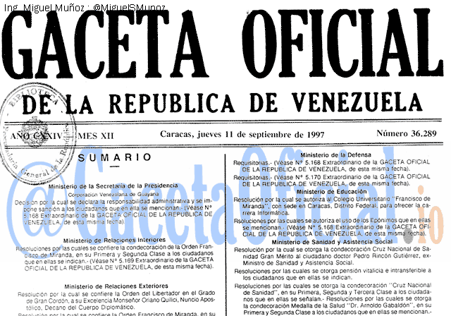 Gaceta Oficial 36289 del 11 Septiembre 1997