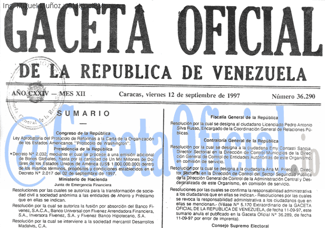 Gaceta Oficial 36290 del 12 Septiembre 1997