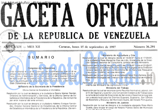 Gaceta Oficial 36291 del 15 Septiembre 1997