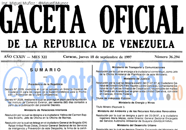 Gaceta Oficial 36294 del 18 Septiembre 1997