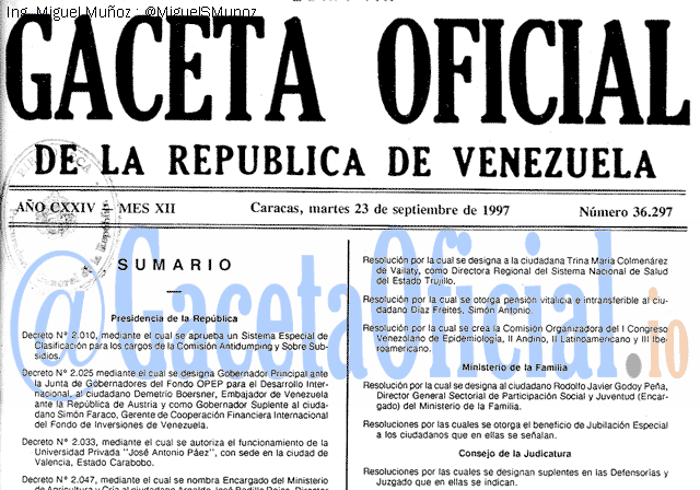 Gaceta Oficial 36297 del 23 Septiembre 1997