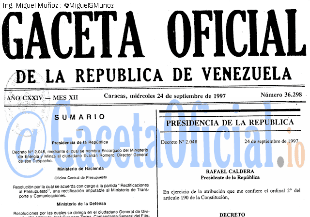 Gaceta Oficial 36298 del 24 Septiembre 1997