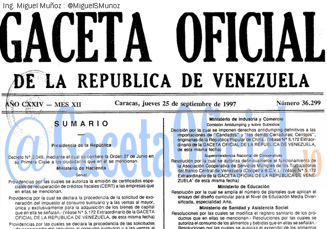 Gaceta Oficial 36299 del 25 Septiembre 1997