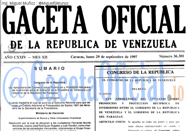 Gaceta Oficial 36301 del 29 Septiembre 1997