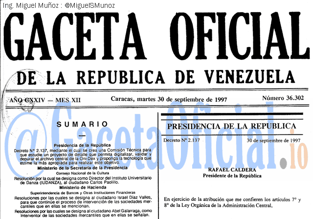 Gaceta Oficial 36302 del 30 Septiembre 1997