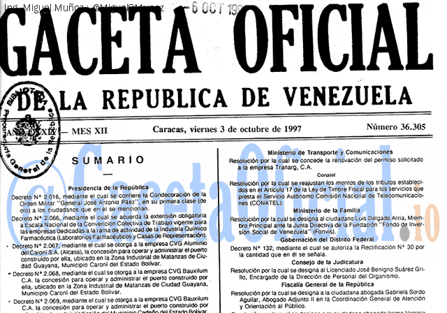 Gaceta Oficial 36305 del 3 Octubre 1997