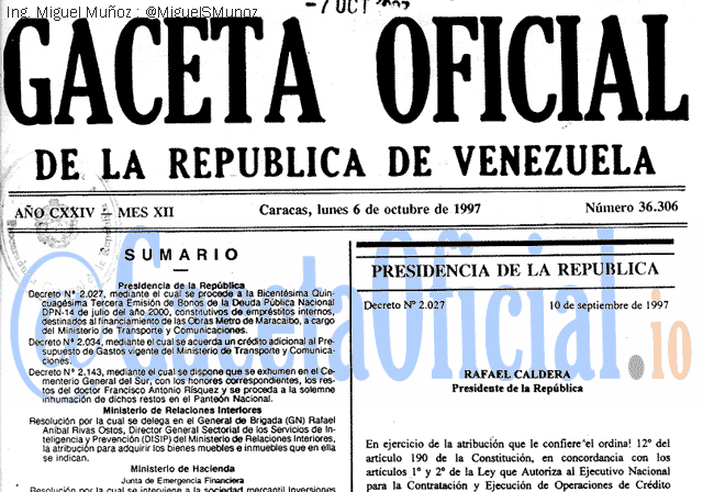 Gaceta Oficial 36306 del 6 Octubre 1997