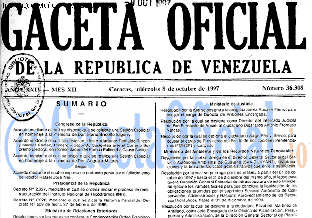 Gaceta Oficial 36308 del 8 Octubre 1997
