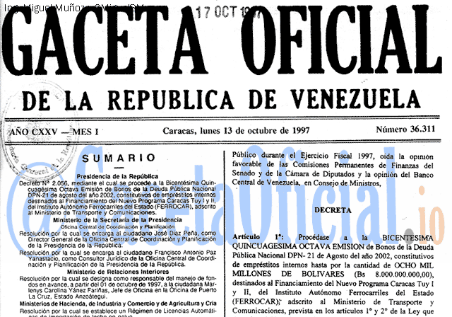 Gaceta Oficial 36311 del 13 Octubre 1997