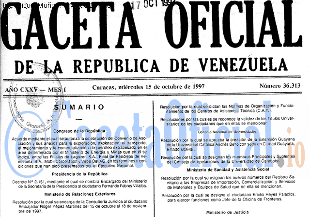 Gaceta Oficial 36313 del 15 Octubre 1997