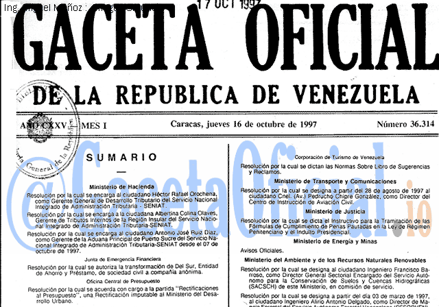 Gaceta Oficial 36314 del 16 Octubre 1997