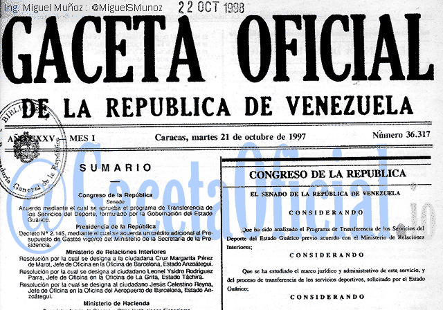 Gaceta Oficial 36317 del 21 Octubre 1997