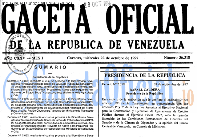 Gaceta Oficial 36318 del 22 Octubre 1997