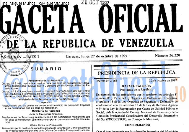 Gaceta Oficial 36320 del 27 Octubre 1997
