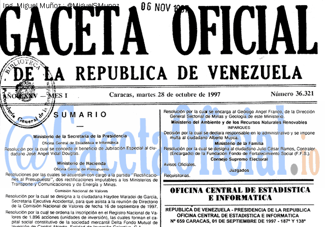 Gaceta Oficial 36321 del 28 Octubre 1997