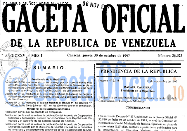 Gaceta Oficial 36323 del 30 Octubre 1997