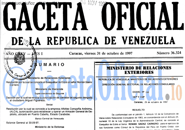 Gaceta Oficial 36324 del 31 Octubre 1997