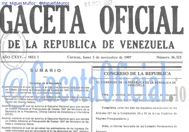 Gaceta Oficial 36325 del 3 Noviembre 1997