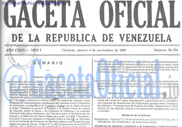 Gaceta Oficial 36326 del 4 Noviembre 1997