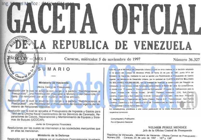 Gaceta Oficial 36327 del 5 Noviembre 1997