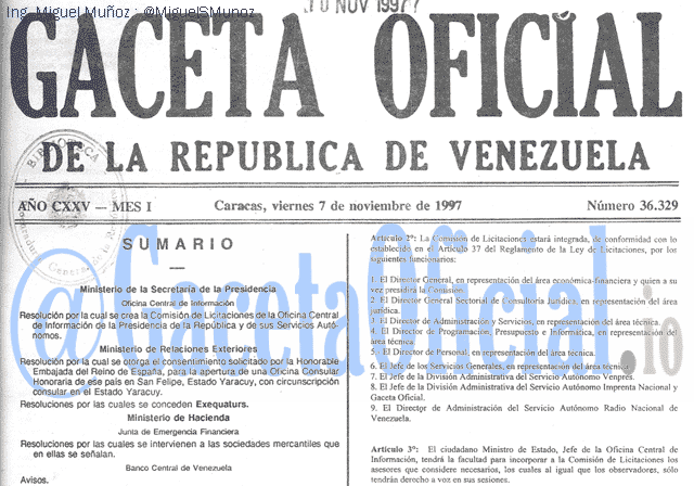 Gaceta Oficial 36329 del 7 Noviembre 1997