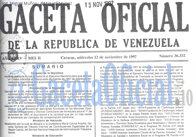 Gaceta Oficial 36332 del 12 Noviembre 1997