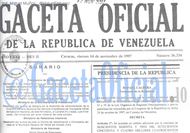 Gaceta Oficial 36334 del 14 Noviembre 1997