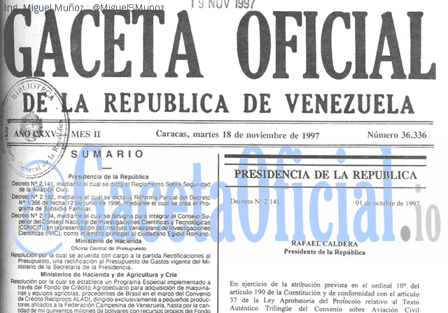 Gaceta Oficial 36336 del 18 Noviembre 1997